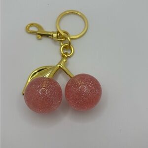 Gold and Pink Cherry Keychain